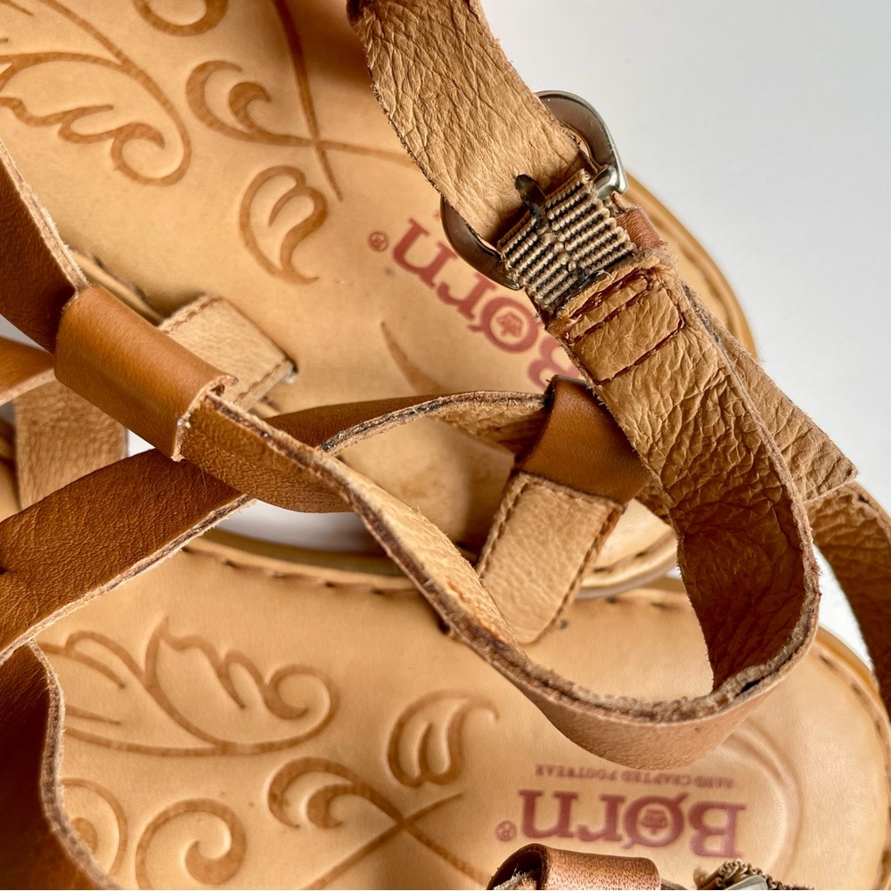 Born Women’s Leather Strappy Sandals Padded Footbed Size 8 Boho Tan Brown Summer - Picture 9 of 9